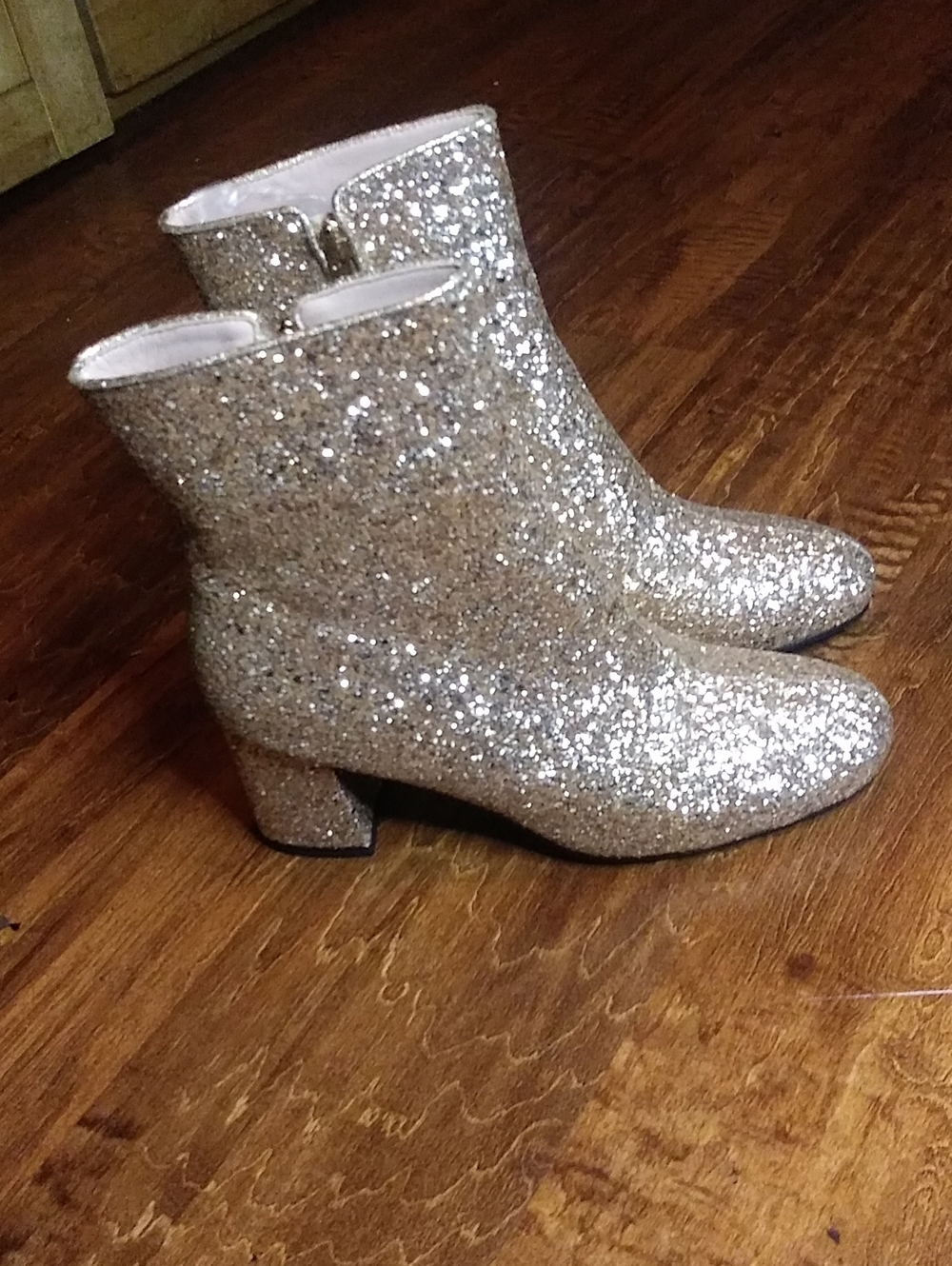 Gold Glitter Ankle Boots - Women's Sparkle Block Heel